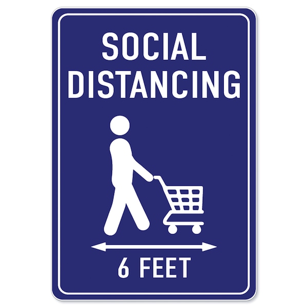 OSHA, Social Distancing 6 Feet, 18in X 12in Peel And Stick Wall Graphic, OS-NS-RD-1218-25595